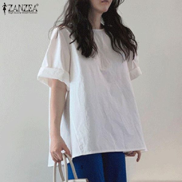 women's blouses & shirts elegant basic summer 2022 casual short sleeve blusas female o neck tunic solid chemise, White
women's blouses & shirts elegant basic summer 2022 casual short sleeve blusas female o neck tunic solid chemise, White