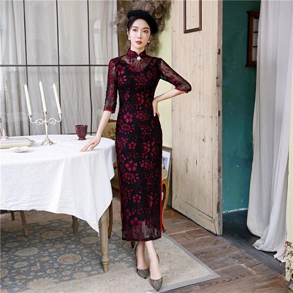 ethnic clothing flower vintage button qipao mesh perspective collar cheongsams side split chinese bridal dresses big size retro vestido, Red
ethnic clothing flower vintage button qipao mesh perspective collar cheongsams side split chinese bridal dresses big size retro vestido, Red