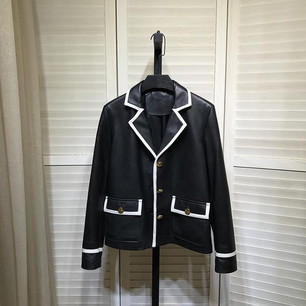 women's leather & faux autumn chic ol coat designer sheepskin genuine pockets blazers jackets a744, Black
women's leather & faux autumn chic ol coat designer sheepskin genuine pockets blazers jackets a744, Black