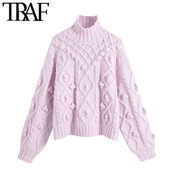 traf women fashion with pompoms loose knitted sweater vintage high neck long sleeve female pullovers chic 210415, White;black
traf women fashion with pompoms loose knitted sweater vintage high neck long sleeve female pullovers chic 210415, White;black