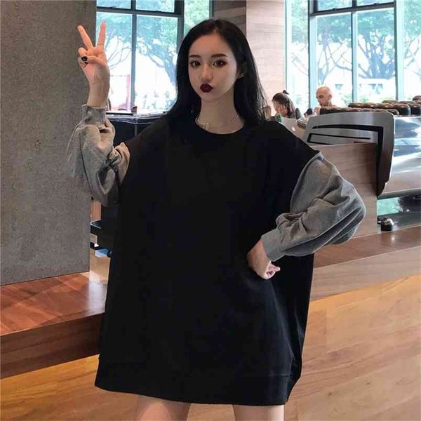spring autumn women's sweatshirts korean style splicing loose pullover thin all-match long sleeve shirts ll721 210506, Black
spring autumn women's sweatshirts korean style splicing loose pullover thin all-match long sleeve shirts ll721 210506, Black