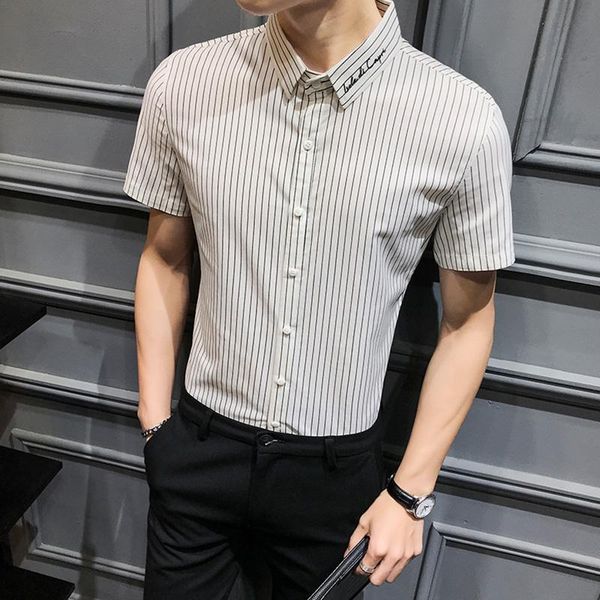 men's casual shirts 2021 summer striped short sleeve men slim shirt male business formal dress social party camisas para hombre, White;black
men's casual shirts 2021 summer striped short sleeve men slim shirt male business formal dress social party camisas para hombre, White;black