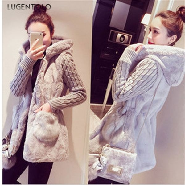 women's fur & faux lugentolo jacket knitted stitching plush autumn winter fashion casual hood open stitch thick warm 71xs, Black
women's fur & faux lugentolo jacket knitted stitching plush autumn winter fashion casual hood open stitch thick warm 71xs, Black