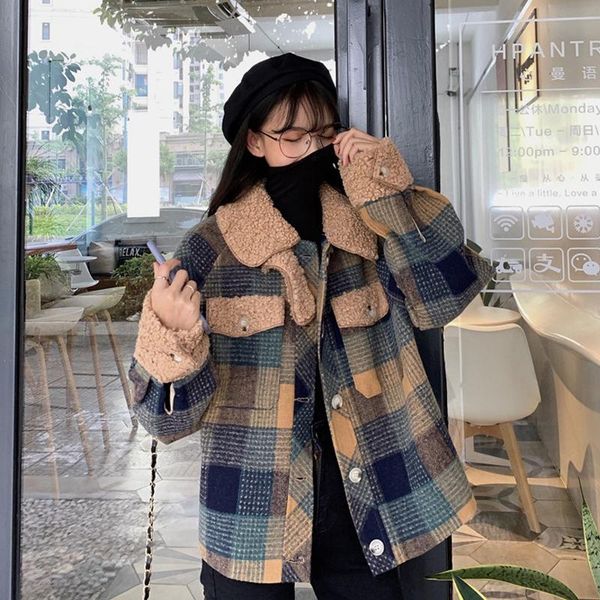 women's wool & blends retro plaid woolens jacket womens 2021 autumn winter korean fashion loose all-match color matching woolen coat fe, Black
women's wool & blends retro plaid woolens jacket womens 2021 autumn winter korean fashion loose all-match color matching woolen coat fe, Black