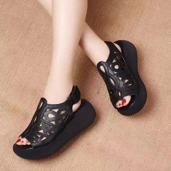 summer retro ethnic style hollow hole shoes women's platform sandals wedges mother, Black
summer retro ethnic style hollow hole shoes women's platform sandals wedges mother, Black