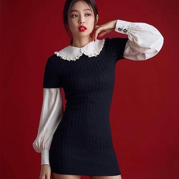casual dresses kpop korea 2021 summer knitted doll collar long sleeve women party vintage elegant black fake two a-line dress, Black;gray
casual dresses kpop korea 2021 summer knitted doll collar long sleeve women party vintage elegant black fake two a-line dress, Black;gray
