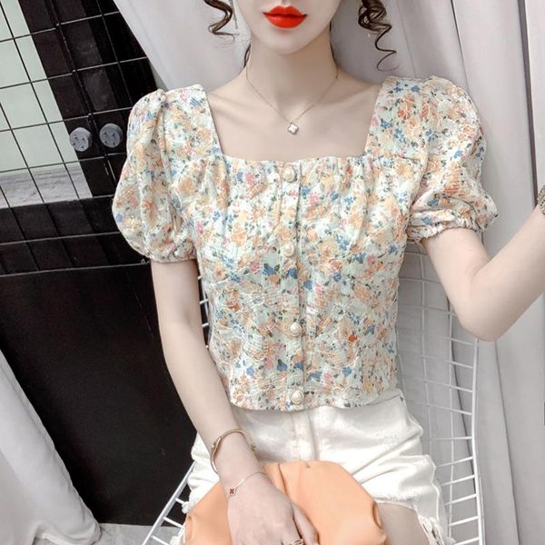 women's blouses & shirts french square neck short sleeve floral chiffon shirt sense of design, White
women's blouses & shirts french square neck short sleeve floral chiffon shirt sense of design, White