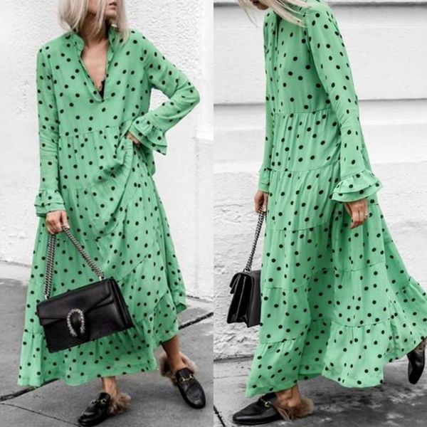 autumn women's dresses bohemian women fashion polka dot deep v-neck long sleeves tiered big swing floor length dress casual, Black;gray
autumn women's dresses bohemian women fashion polka dot deep v-neck long sleeves tiered big swing floor length dress casual, Black;gray