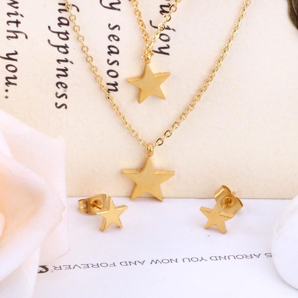 earrings & necklace female double chain set multi layered star women choker gold color jewelry girl party wear gift wholesale, Silver
earrings & necklace female double chain set multi layered star women choker gold color jewelry girl party wear gift wholesale, Silver