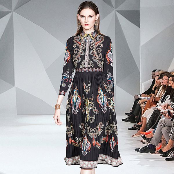 dresses fall spring pleated runway designer printed women long sleeve slim fit vintage print high waist casual vestidos, Black;gray
dresses fall spring pleated runway designer printed women long sleeve slim fit vintage print high waist casual vestidos, Black;gray