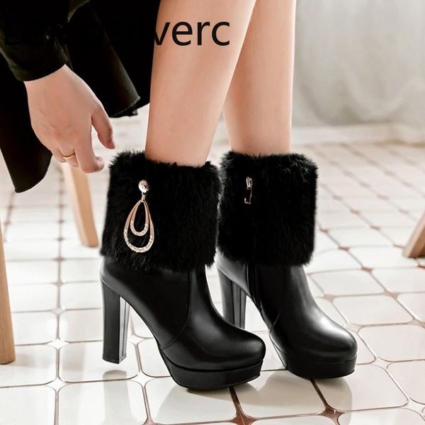 boots women's winter the plush round head crystal metal decoration zipper high heel short tube shoes plus size 34-43, Black
boots women's winter the plush round head crystal metal decoration zipper high heel short tube shoes plus size 34-43, Black
