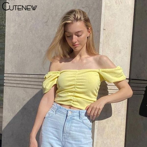 cute solid color one shoulder short sleeve folds women t-shirt summer fashion casual streetwear strapless lady crop women's, White
cute solid color one shoulder short sleeve folds women t-shirt summer fashion casual streetwear strapless lady crop women's, White