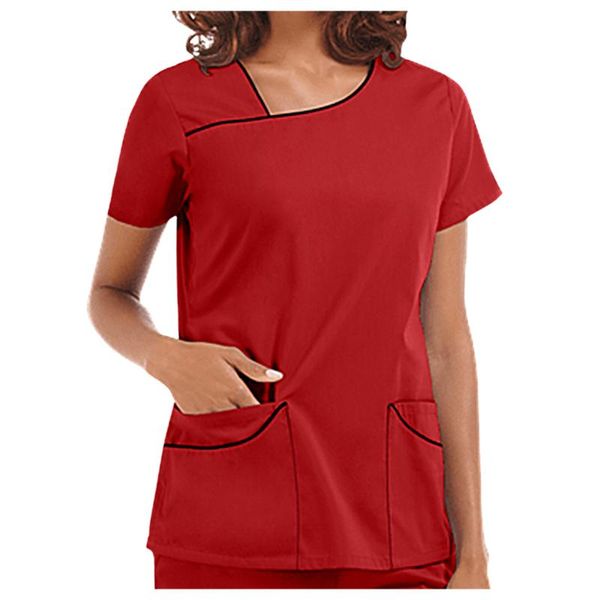 women's t-shirt short sleeve v-neck pocket care worker summer workwear simple line uniform clinic #10, White
women's t-shirt short sleeve v-neck pocket care worker summer workwear simple line uniform clinic #10, White