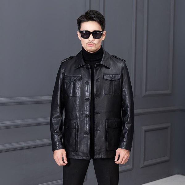 men's leather & faux head layer brief paragraph to restore ancient ways recreational coat lapel chanpi tooling jacket qiu dong, Black
men's leather & faux head layer brief paragraph to restore ancient ways recreational coat lapel chanpi tooling jacket qiu dong, Black
