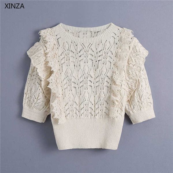 women's sweaters women spring vintage ruffle knit sweater o neck short sleeve openwork pullover woman fashion streetwear knitted, White;black
women's sweaters women spring vintage ruffle knit sweater o neck short sleeve openwork pullover woman fashion streetwear knitted, White;black