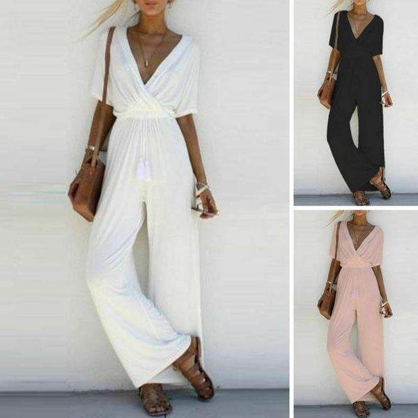 women's jumpsuits & rompers women casual solid cotton blend regular fit jumpsuit lady v neck half sleeve party romper, Black;white
women's jumpsuits & rompers women casual solid cotton blend regular fit jumpsuit lady v neck half sleeve party romper, Black;white