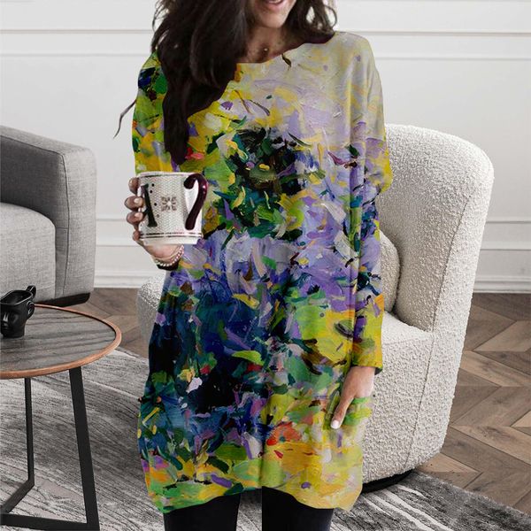 european and color pattern spring and autumn long pocket t-shirt female elements round neck loose comfortable home service, Black;gray
european and color pattern spring and autumn long pocket t-shirt female elements round neck loose comfortable home service, Black;gray