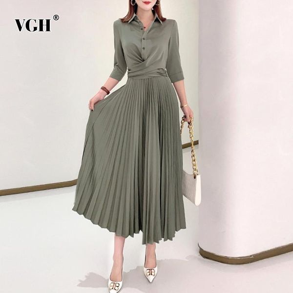 casual dresses vgh black elegant dress for women lapel three quarter sleeve high waist midi pleated female 2021 spring fashion clothing, Black;gray
casual dresses vgh black elegant dress for women lapel three quarter sleeve high waist midi pleated female 2021 spring fashion clothing, Black;gray