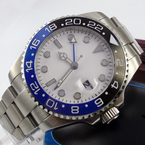 wristwatches 40mm white sterile dial gmt sapphire glass date blue black ceramic bezel luminous case back automatic movement mens watch, Slivery;brown
wristwatches 40mm white sterile dial gmt sapphire glass date blue black ceramic bezel luminous case back automatic movement mens watch, Slivery;brown