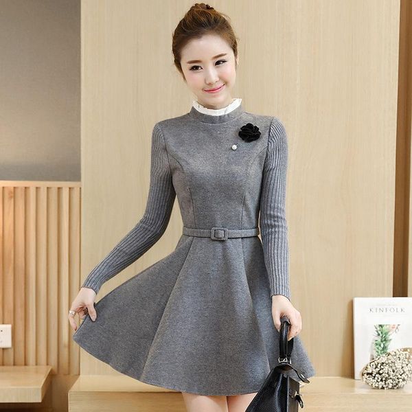 casual dresses spring autumn women fashion stand collar sashes slim fake two-piece woolen blends dress for larger one-piece, Black;gray
casual dresses spring autumn women fashion stand collar sashes slim fake two-piece woolen blends dress for larger one-piece, Black;gray