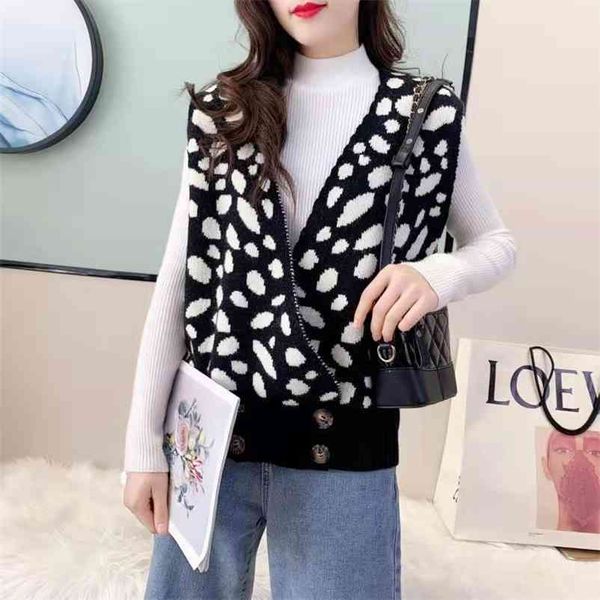 women sweater vest fashion oversized leopard printed knitted sleeveless loose female waistcoat chic 210524, Black;white
women sweater vest fashion oversized leopard printed knitted sleeveless loose female waistcoat chic 210524, Black;white