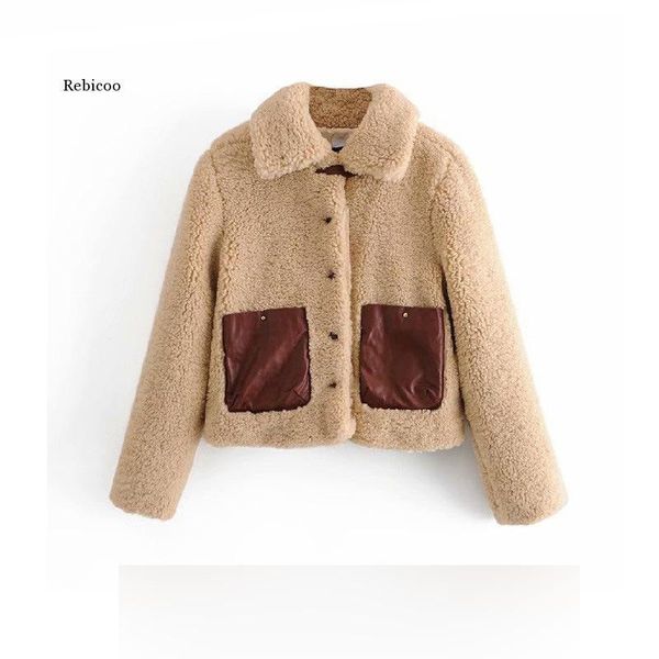 women's jackets autumn winter women vintage pu pockets patch lamb wool jacket femme single breasted fleece coat chic, Black;brown
women's jackets autumn winter women vintage pu pockets patch lamb wool jacket femme single breasted fleece coat chic, Black;brown