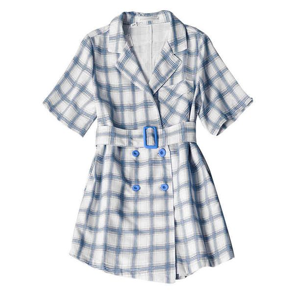 blue white yellow turn down collar button sash long sleeve playsuits plaid pocket j0009 210514, Black;white
blue white yellow turn down collar button sash long sleeve playsuits plaid pocket j0009 210514, Black;white