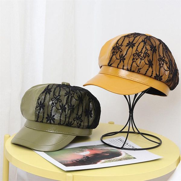 berets lace octagonal hat wild dome women's beret personality fashion cap leather british painter, Blue;gray
berets lace octagonal hat wild dome women's beret personality fashion cap leather british painter, Blue;gray