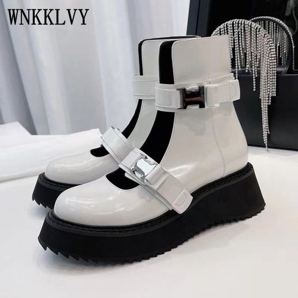 spring runway thick sole punk style boots women round toe real leather flat platform shoes autumn leisure ankle botas, Black
spring runway thick sole punk style boots women round toe real leather flat platform shoes autumn leisure ankle botas, Black