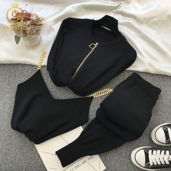 winter 3pcs fashion suit knitted zipper cardigans + camisole elastic waist pants women tracksuit clothes set 210520, White
winter 3pcs fashion suit knitted zipper cardigans + camisole elastic waist pants women tracksuit clothes set 210520, White
