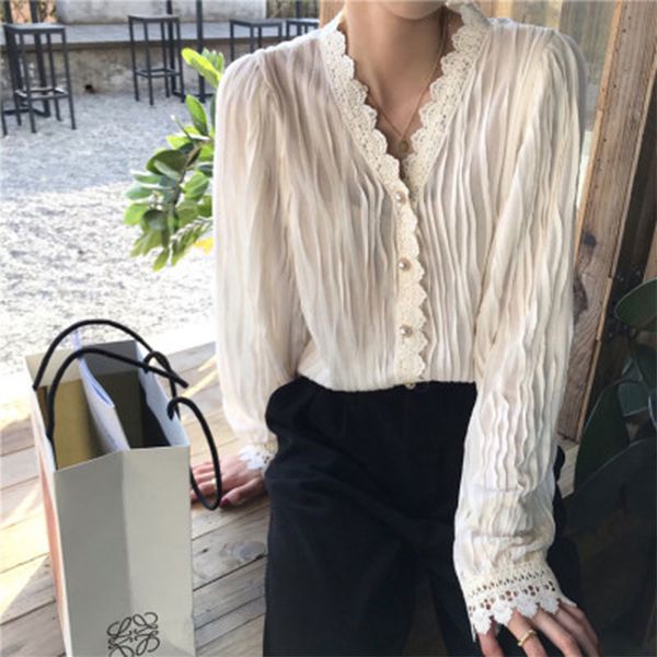 women's blouses & shirts spring autumn korea fashion women long sleeve lace v-neck white shirt single-breasted sweet cute femme to
women's blouses & shirts spring autumn korea fashion women long sleeve lace v-neck white shirt single-breasted sweet cute femme to