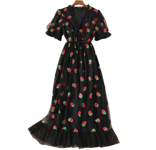 2021plus size 5xlwomen black pink stberry sequined dress v-neck sweet elegant evening party formal dress classy maxi dress, Black;gray
2021plus size 5xlwomen black pink stberry sequined dress v-neck sweet elegant evening party formal dress classy maxi dress, Black;gray