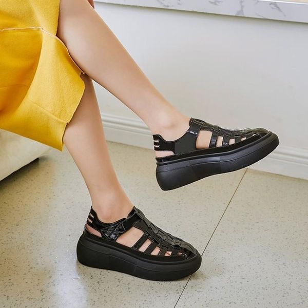 elegant genuine leather sandals for women buckle wedged platforms flats arrival summer round toe shoes woman, Black
elegant genuine leather sandals for women buckle wedged platforms flats arrival summer round toe shoes woman, Black
