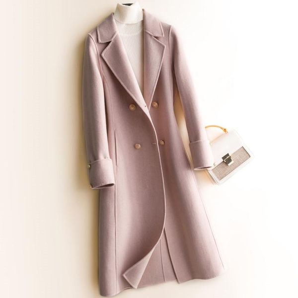 women's wool & blends autumn winter slim double breasted long double-sided coat women overcoat korean 4 color woolen jacket fem, Black
women's wool & blends autumn winter slim double breasted long double-sided coat women overcoat korean 4 color woolen jacket fem, Black