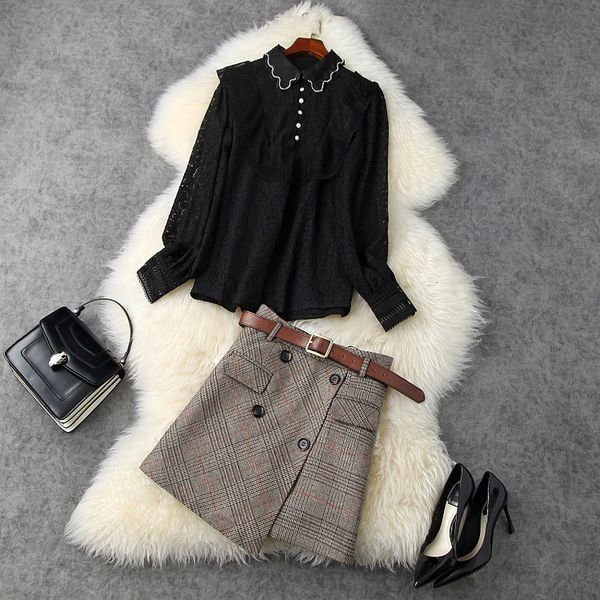 two piece dress fall winter long sleeve lapel neck black pure color lace blouse + belted buttons plaid short skirt 2 s set ln2611643 hlmr, White
two piece dress fall winter long sleeve lapel neck black pure color lace blouse + belted buttons plaid short skirt 2 s set ln2611643 hlmr, White