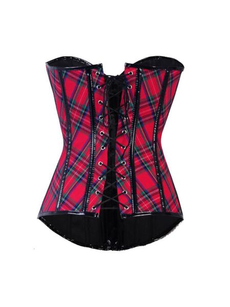women bustier red plaid corset with pvc buckles lace up gothic overbust, Black;white
women bustier red plaid corset with pvc buckles lace up gothic overbust, Black;white