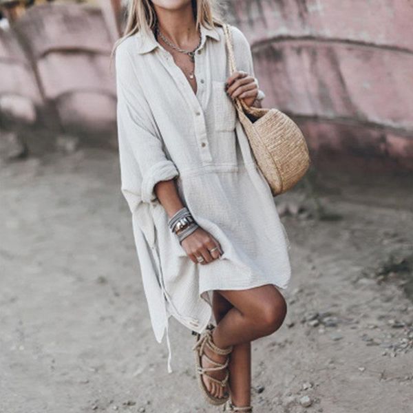 casual women turn-down collar shirt dress autumn knee-length dresses ladies long sleeve loose button office streetwear, Black;gray
casual women turn-down collar shirt dress autumn knee-length dresses ladies long sleeve loose button office streetwear, Black;gray