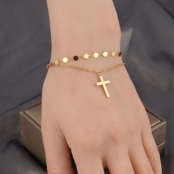 link, chain cross bracelet thin style fashion jesus christian stainless steel women gold charm girls jewelry, Black
link, chain cross bracelet thin style fashion jesus christian stainless steel women gold charm girls jewelry, Black