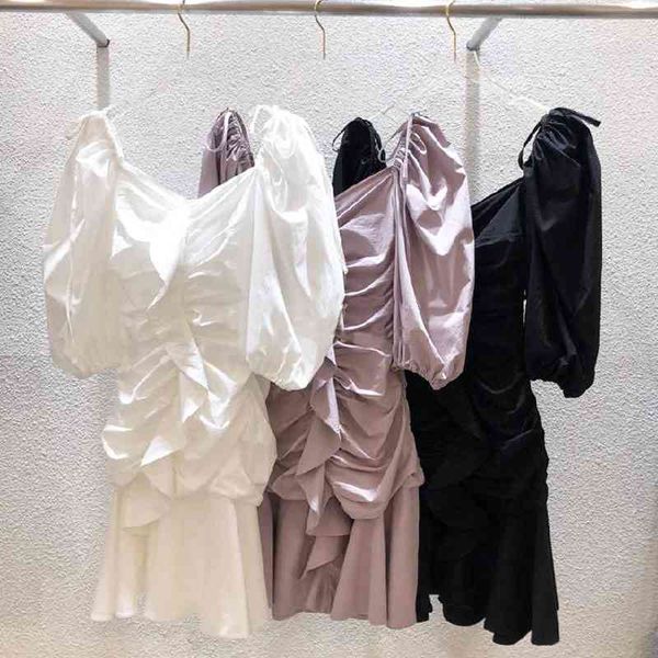 slash neck mini dresses for women chic folds designed white dress summer half sleeve solid vestidos mujer 210514, Black;gray
slash neck mini dresses for women chic folds designed white dress summer half sleeve solid vestidos mujer 210514, Black;gray