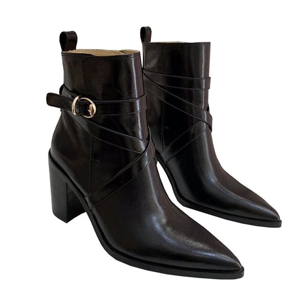 boots brand shoes genuine leather ankle strap metal buckle classic fashion women chunky 8cm heel slip on booties, Black
boots brand shoes genuine leather ankle strap metal buckle classic fashion women chunky 8cm heel slip on booties, Black