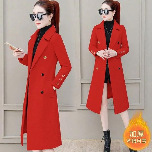 women's wool & blends 2021autumn winter women mid-length double-breasted metal buckle blim thin woolen coat female korean splicing wind, Black
women's wool & blends 2021autumn winter women mid-length double-breasted metal buckle blim thin woolen coat female korean splicing wind, Black