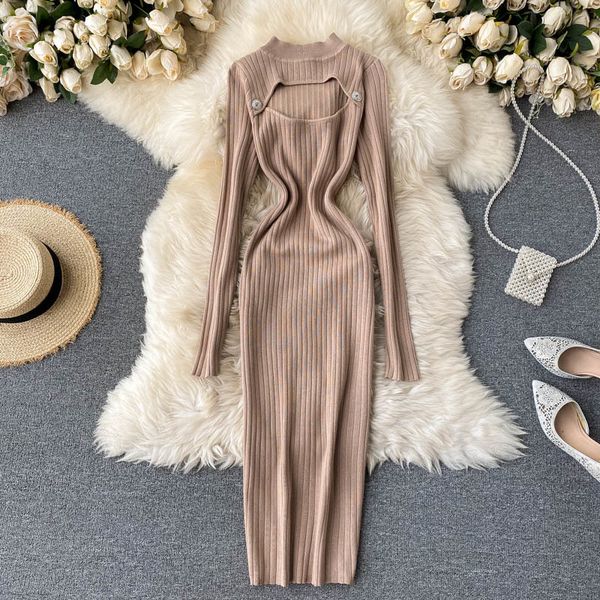 design hollow knitted sweater dress women elastic long sleeve slim pencil dress autumn winter warm bodycon dresses 210419, Black;gray
design hollow knitted sweater dress women elastic long sleeve slim pencil dress autumn winter warm bodycon dresses 210419, Black;gray