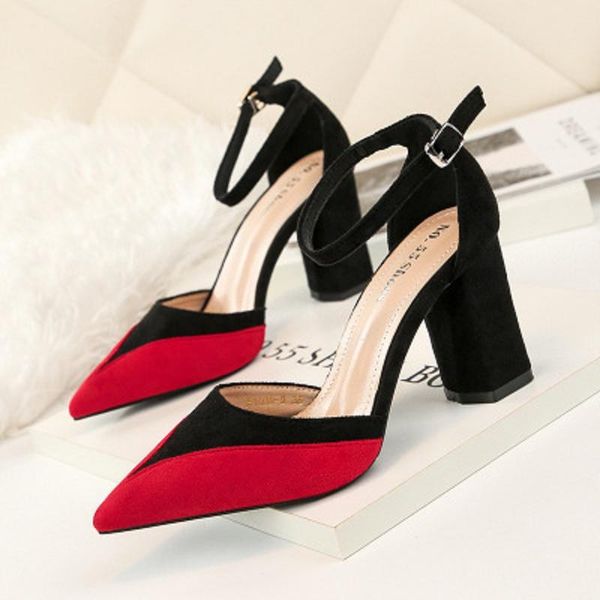 sandals female color matching suede 2021 spring and autumn pointed single shoes word buckle thick with high heels, Black
sandals female color matching suede 2021 spring and autumn pointed single shoes word buckle thick with high heels, Black