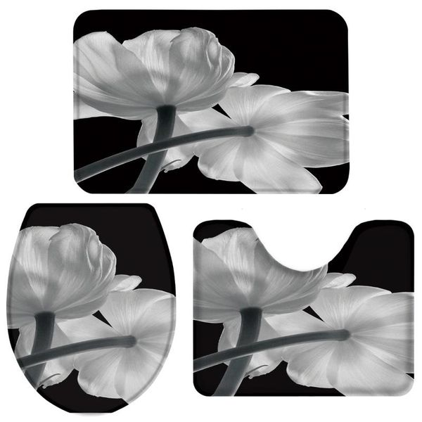 bath accessory set 3 pieces bathroom black and white tulips flower toilet cover mat pedestal rug non-slip
bath accessory set 3 pieces bathroom black and white tulips flower toilet cover mat pedestal rug non-slip