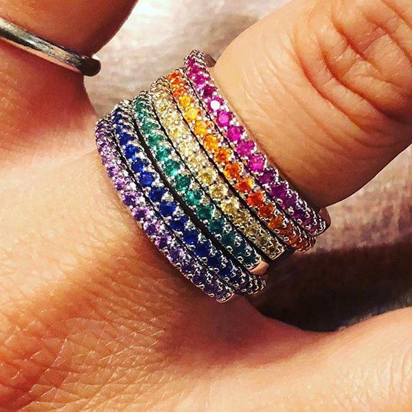 cluster rings 925 sterling silver colorful cz eternity band ring thin skinny engagement birthstone rainbow classic simple round circle, Golden;silver
cluster rings 925 sterling silver colorful cz eternity band ring thin skinny engagement birthstone rainbow classic simple round circle, Golden;silver