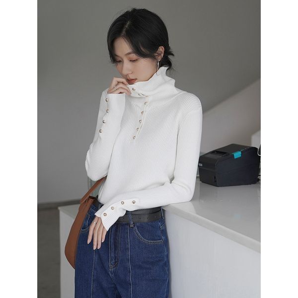 women's knits & tees simple high collar sweater long sleeve slim style pullover 11192 item, White
women's knits & tees simple high collar sweater long sleeve slim style pullover 11192 item, White