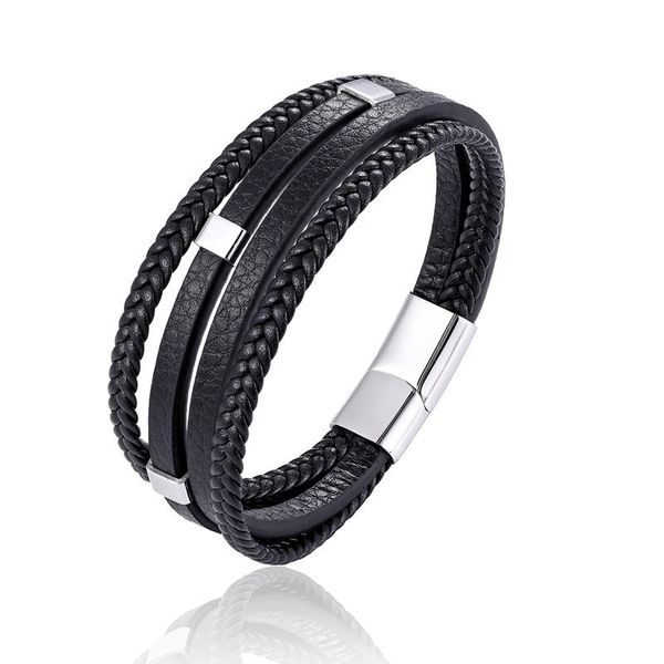 link, chain minimalism punk black leather bracelet for men stainless steel braid color magnet insert cowhide
link, chain minimalism punk black leather bracelet for men stainless steel braid color magnet insert cowhide