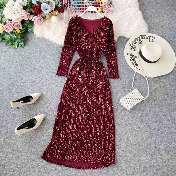 women's party dress long-sleeved sequin temperament banquet host elegant v-neck waist lacing ml454 210506, Black;gray
women's party dress long-sleeved sequin temperament banquet host elegant v-neck waist lacing ml454 210506, Black;gray