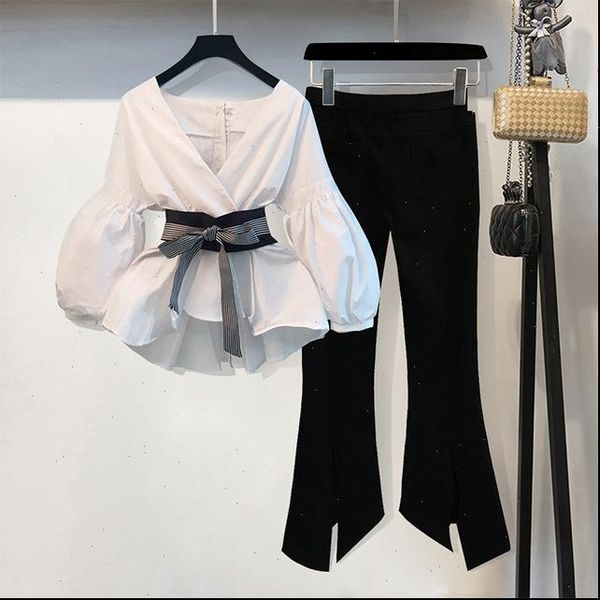 fashion two piece set shirt women tracksuits with belt wide leg trousers clothing lady blouse and pants, Gray
fashion two piece set shirt women tracksuits with belt wide leg trousers clothing lady blouse and pants, Gray