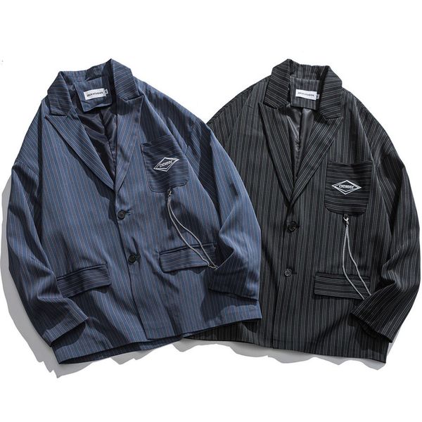 men's suits & blazers jacket and american stripe 2-button jacket pocket chain couple harajuku street casual wear loose, White;black
men's suits & blazers jacket and american stripe 2-button jacket pocket chain couple harajuku street casual wear loose, White;black